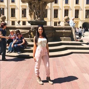 Naked Wardrobe Crepe Baby Pink Joggers Small